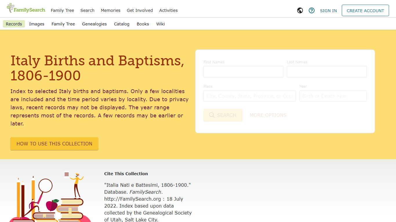 Italy Births and Baptisms, 1806-1900 - FamilySearch